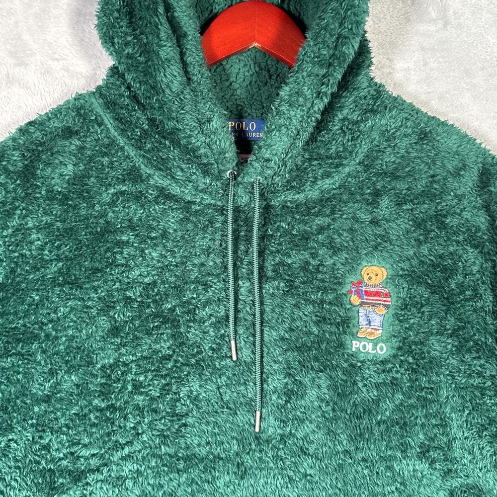 Polo Ralph Lauren Hoodie Mens XXL Green Bear Fleece Sherpa Sweatshirt - Picture 1 of 9